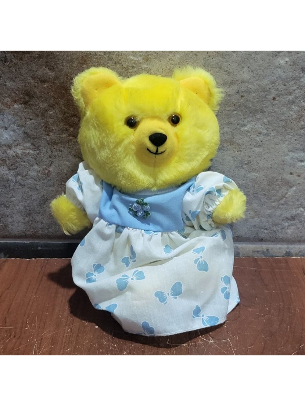 Graphics Plush Teddy Bear 1986 Stuffed Toy Blue White Patterned Dress